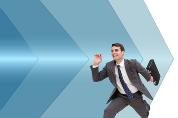 Poster - Composite image of cheerful businessman in a hury