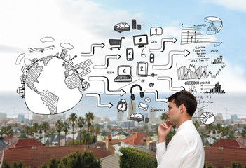 Poster - Composite image of thoughtful young businessman looking away