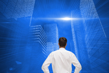 Poster - Composite image of rear view of classy young businessman posing