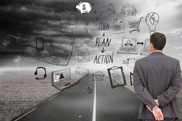 Poster - Composite image of rear view of classy businessman posing