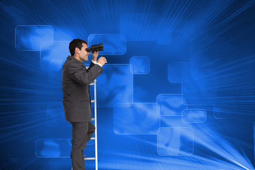 Poster - Composite image of businessman standing on ladder