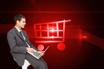 Poster - Composite image of businessman using laptop