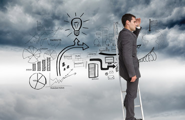 Poster - Composite image of businessman standing on ladder