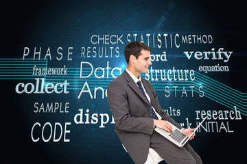Poster - Composite image of businessman using laptop