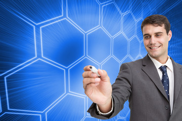 Poster - Composite image of young businessman writing something