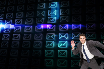Poster - Composite image of cheerful businessman in a hury