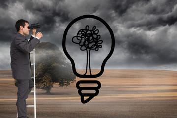 Poster - Composite image of businessman standing on ladder