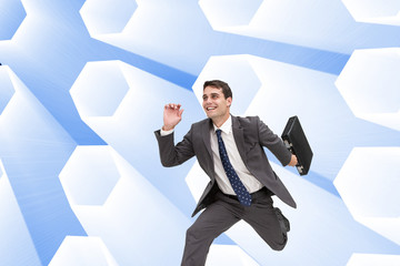 Poster - Composite image of cheerful businessman in a hury