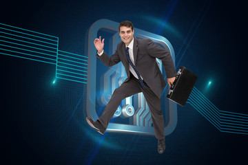 Poster - Composite image of cheerful businessman in a hury