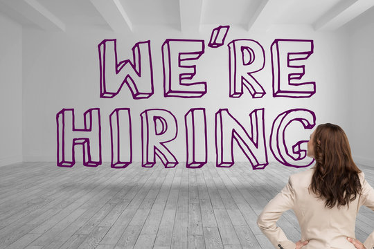 Businesswoman reading were hiring text