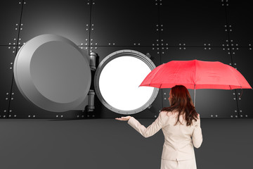 Aufkleber - Composite image of businesswoman holding umbrella