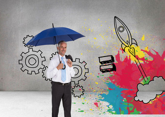 Poster - Composite image of happy businessman holding umbrella