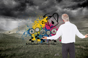 Poster - Composite image of rear view of surprised mature businessman pos