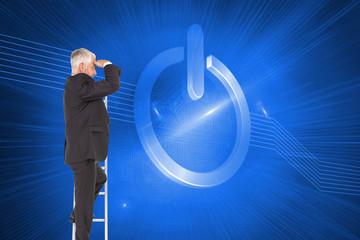 Poster - Composite image of mature businessman standing on ladder