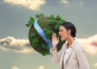 Poster - Composite image of confident businesswoman calling for someone