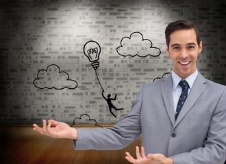 Poster - Composite image of young businessman presenting something