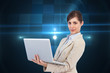 © WavebreakmediaMicro - Composite image of confident young businesswoman with laptop