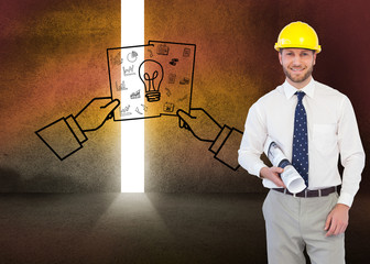 Poster - Composite image of cheerful young architect posing