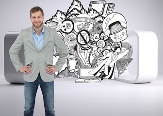 Poster - Composite image of stylish man smiling with hands on hips