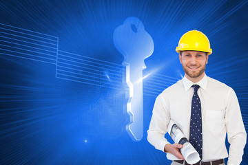 Poster - Composite image of cheerful young architect posing
