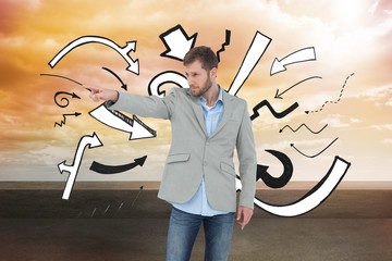 Poster - Composite image of trendy model pointing to something
