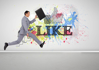 Poster - Composite image of businessman running with a suitcase
