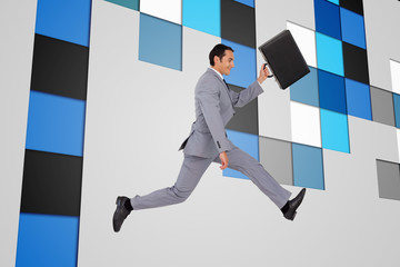 Poster - Composite image of businessman running with a suitcase