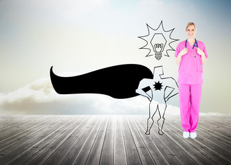 Poster - Composite image of confident young female surgeon holding a stet
