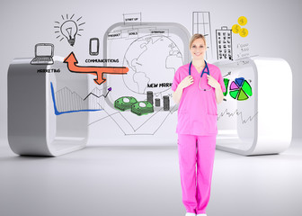 Poster - Composite image of confident young female surgeon holding a stet