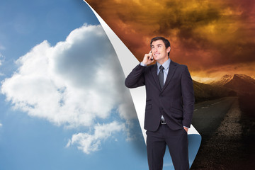 Poster - Composite image of happy businessman phoning