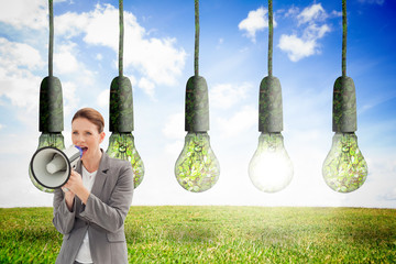 Poster - Composite image of businesswoman talking on a megaphone
