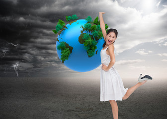 Poster - Composite image of happy and classy brunette posing