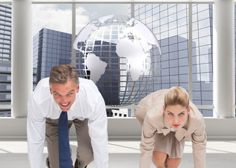 Aufkleber - Composite image of business people ready to start race