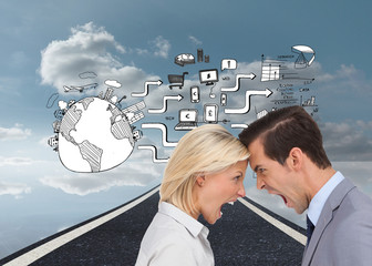 Poster - Composite image of colleagues quarreling head against head