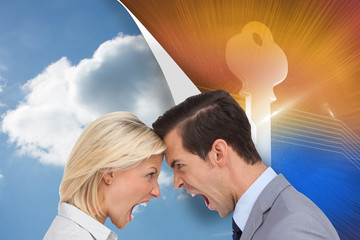 Poster - Composite image of colleagues quarreling head against head