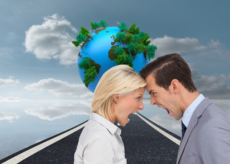 Poster - Composite image of colleagues quarreling head against head