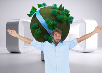 Poster - Composite image of handsome man raising hands