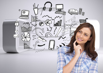 Poster - Composite image of thoughtful woman placing her finger on her ch