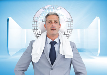 Aufkleber - Composite image of sporty businessman with white towel