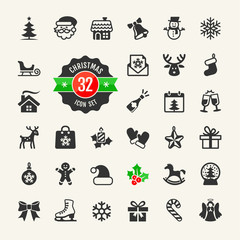 Wall Mural - christmas and winter holidays icon set. 32 vector icons