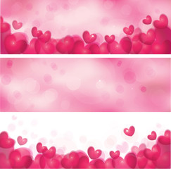 Wall Mural - vector pink banners with hearts.