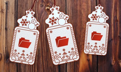 three christmas cards with folder sign