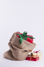 Wrapped Christmas Present In Hessian Sack