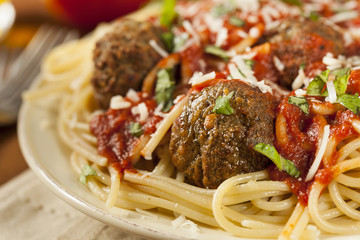 Canvas Print - Homemade Spaghetti and Meatballs Pasta