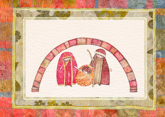 Wall Mural - Christmas nativity scene: Jesus Christ , Joseph, Mary