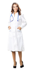 Full body of young female doctor, isolated