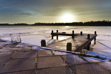 Canvas Print - Cool Colored Sunrise over Lake in Winter