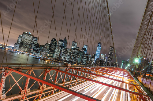 Obraz w ramie New York City - Manhattan Skyline from Brooklyn Bridge by Night