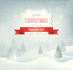 Aufkleber - Retro holiday christmas background with winter landscape. Vector