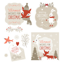 Set Of Christmas Lettering And Graphic Elements